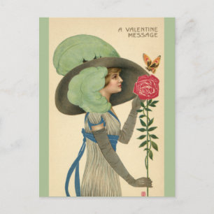 Cartão Postal De Festividades Dia dos Namorados Vintage, Borboleta Rosa Vermelha