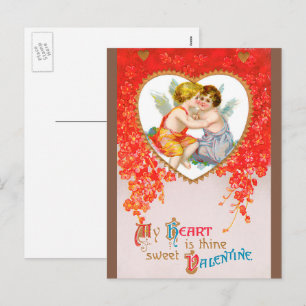 Cartão Postal De Festividades Dia dos Namorados Vitoriano Antigo, Querubins no C