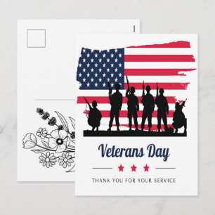 Cartão Postal De Festividades Dia dos Veteranos Memorial American Flag 2026