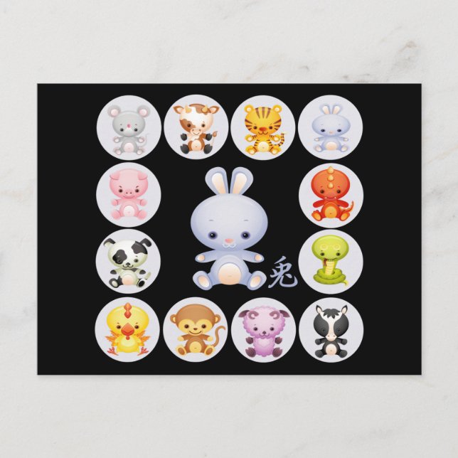 Cartão Postal De Festividades Dia Zodíaco Chinês do Cartaz do Coelho (Frente)