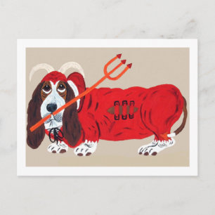 Cartão Postal De Festividades Diabo Basset Hound