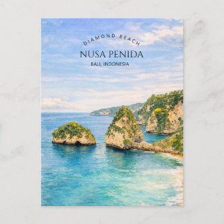 Cartão Postal De Festividades Diamond Beach Bali Watercolor Turquoise Sea