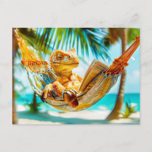 Cartão Postal De Festividades Dino Relaxando na Rede