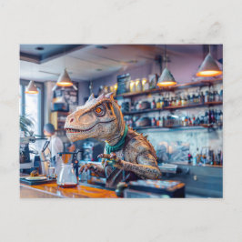 Cartão Postal De Festividades Dinossaur Barista em um Café Moderno
