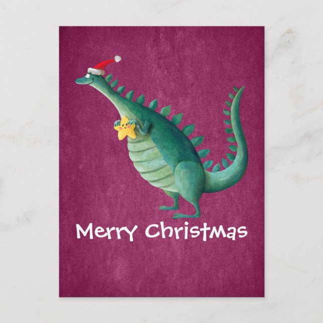 Cartão Postal De Festividades Dinossauro - ajudante de Papai Noel (Frente)