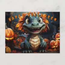 Dinossauro De Halloween Na Floresta Com Pumpkins
