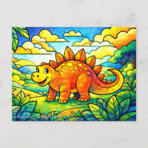 Cartão Postal De Festividades Dinossauro Fofo Colorido para Crianças