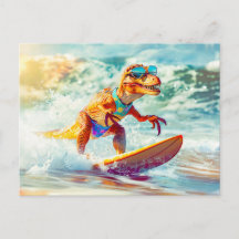 Dinossauro Navegando Grande Onda