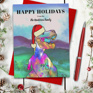 Cartão Postal De Festividades Dinossauro Personalizado de Natal da Família T-Rex