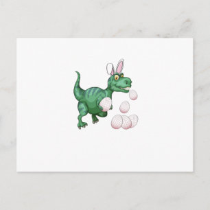 Cartão Postal De Festividades Dinossauro T-Rex Coelhinho Engraçado Ovo De Páscoa