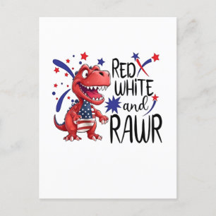Cartão Postal De Festividades Dinossauro Vermelho Branco Ocidental