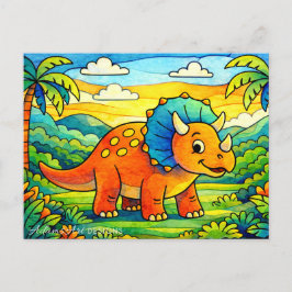Cartão Postal De Festividades Dinossauros Coloridos e Fofos para Crianças
