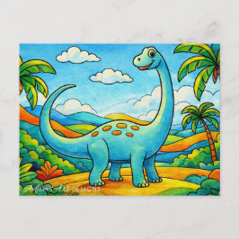 Cartão Postal De Festividades Dinossauros Coloridos e Fofos para Crianças