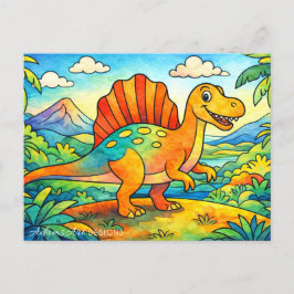 Cartão Postal De Festividades Dinossauros Coloridos e Fofos para Crianças