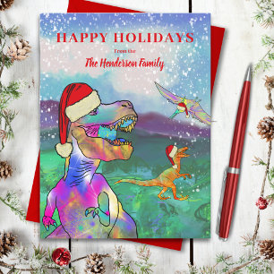 Cartão Postal De Festividades Dinossauros de Natal Felidas Festas Personalizadas