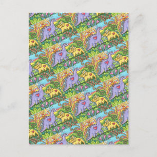 CARTÃO POSTAL DE FESTIVIDADES DINOSSAUROS PREHISTÓRICOS COLORIDOS, AMIGOS DINO C