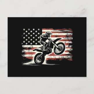 Cartão Postal De Festividades Dirt Bike American Flag Motocross Biker Vintage EU