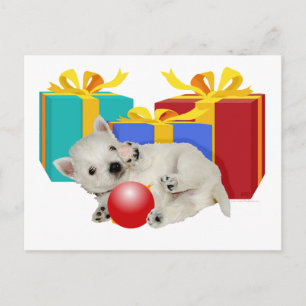 Cartão Postal De Festividades Diversão de Natal com Filhote Westie