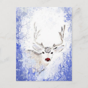 Cartão Postal De Festividades Diversão de Natal com Flocos de Neve Azul de Deer