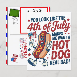 Cartão Postal De Festividades Divertido amante de cachorro-quente de 4 de julho