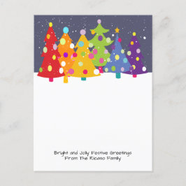 Cartão Postal De Festividades Divertido Colorido Árvores de Natal Arco-Íris