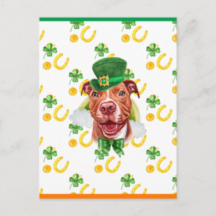 Cartão Postal De Festividades Divertido Pitbull Shamrock Dia de São Patrício
