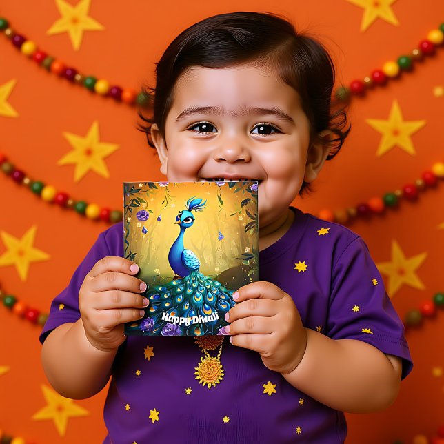 Cartão Postal De Festividades 🦚 Diwali Wonder: Cartão-postal Peacock Encantado (🦚 Diwali Wonder Enchanted Peacock Postcard, customizable text)
