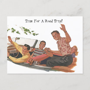 Cartão Postal De Festividades Do carro retro da viagem por estrada do vintage