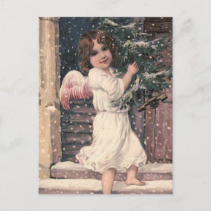 Cartão Postal De Festividades Do "cartão do natal vintage da entrega anjo"