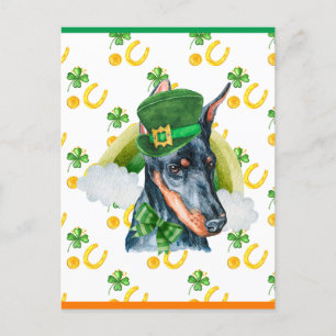 Cartão Postal De Festividades Doberman Shamrock Dia de São Patrício