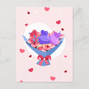 Cartão Postal De Festividades Doce Buquê Flor Sorvete Coração