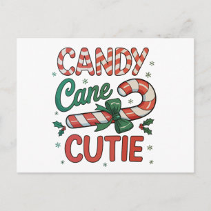 Cartão Postal De Festividades Doce Cana Cutie Papai Noel Flocos de Neve Natal