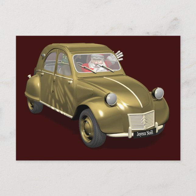Cartão Postal De Festividades Doce Papai Noel No Citroen 2CV (Frente)