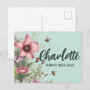 Cartão Postal De Festividades Doce para Abelha Bumble Flor Selvagem Primavera An