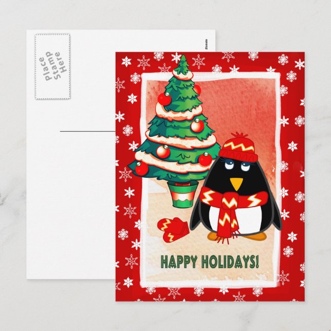 Cartão Postal De Festividades Doce Pinguim Natal (Frente/Verso)