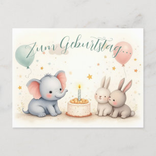 Cartão Postal De Festividades Doce saudação de aniversário com amigos animais
