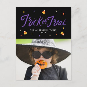 Cartão Postal De Festividades Doces Corn Trick ou Treat Halloween Photo