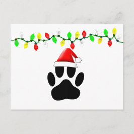 Cartão Postal De Festividades Dog Pawprint Santa Hat Christmas Lights