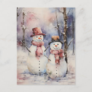 Cartão Postal De Festividades Dois bonecos de neve no Natal