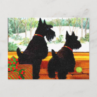 Cartão Postal De Festividades Dois cães de Scotty no Natal