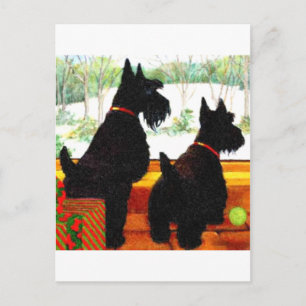 Cartão Postal De Festividades Dois Cães Scottie No Natal