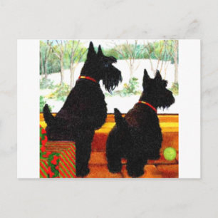 Cartão Postal De Festividades Dois Cães Scottie No Natal