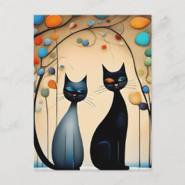 Cartão Postal De Festividades Dois Gatos Charmosos
