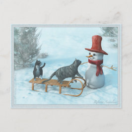 Cartão Postal De Festividades Dois gatos e um cartão-postal Snowman