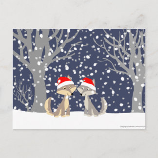 Cartão Postal De Festividades Dois lobos no cartão de Natal de inverno