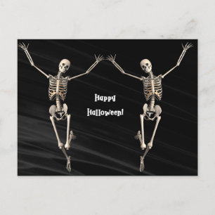 Cartão Postal De Festividades Dois Skeletons Dançantes Halloween Negro