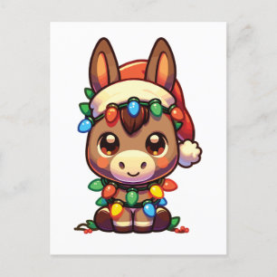 Cartão Postal De Festividades Donkey Felry Natal Animais de inverno Macacos