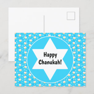 Cartão Postal De Festividades Donuts de Geleia da Chanukah Estrelas Judaicas Flo