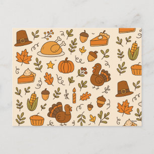 Cartão Postal De Festividades Doodle de Ação de Graças sem Costura