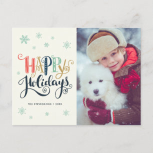 Cartão Postal De Festividades Doodle de Férias de Inverno com Neve Cartão de F